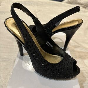 Black slingback open toe heels